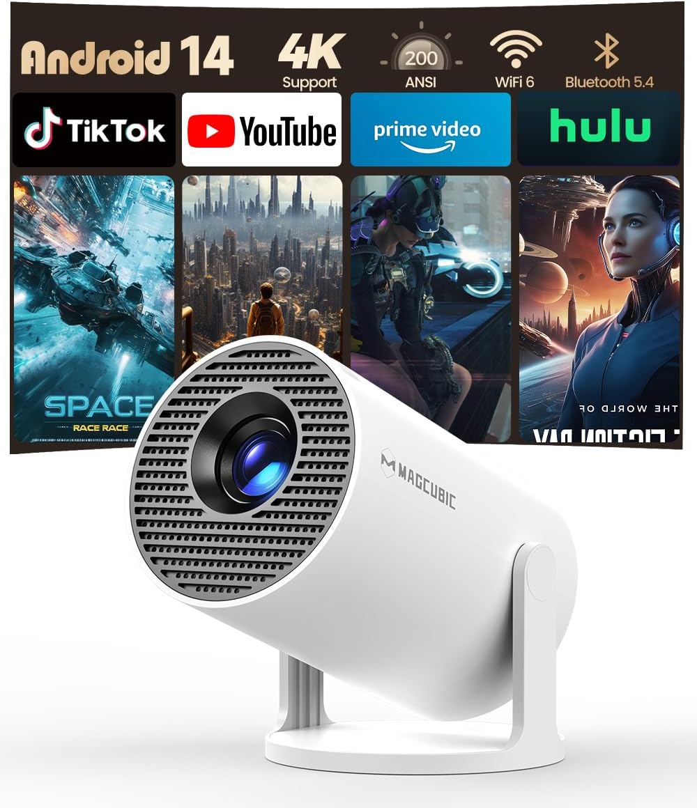 Magcubic Mini Beamer Projektor 4K Unterstützt Android 14, WiFi 6 BT 5.4 | Smart Projector Heimkino Klein Full HD 1080P Unterstützt 200 ANSI Auto Horizontal Trapezoid Correction 5W Lautsprecher