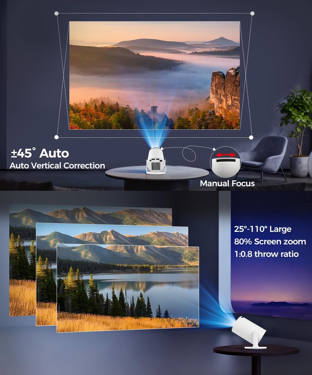 Magcubic Mini Beamer Projektor 4K Unterstützt Android 14, WiFi 6 BT 5.4 | Smart Projector Heimkino Klein Full HD 1080P Unterstützt 200 ANSI Auto Horizontal Trapezoid Correction 5W Lautsprecher – Bild 3