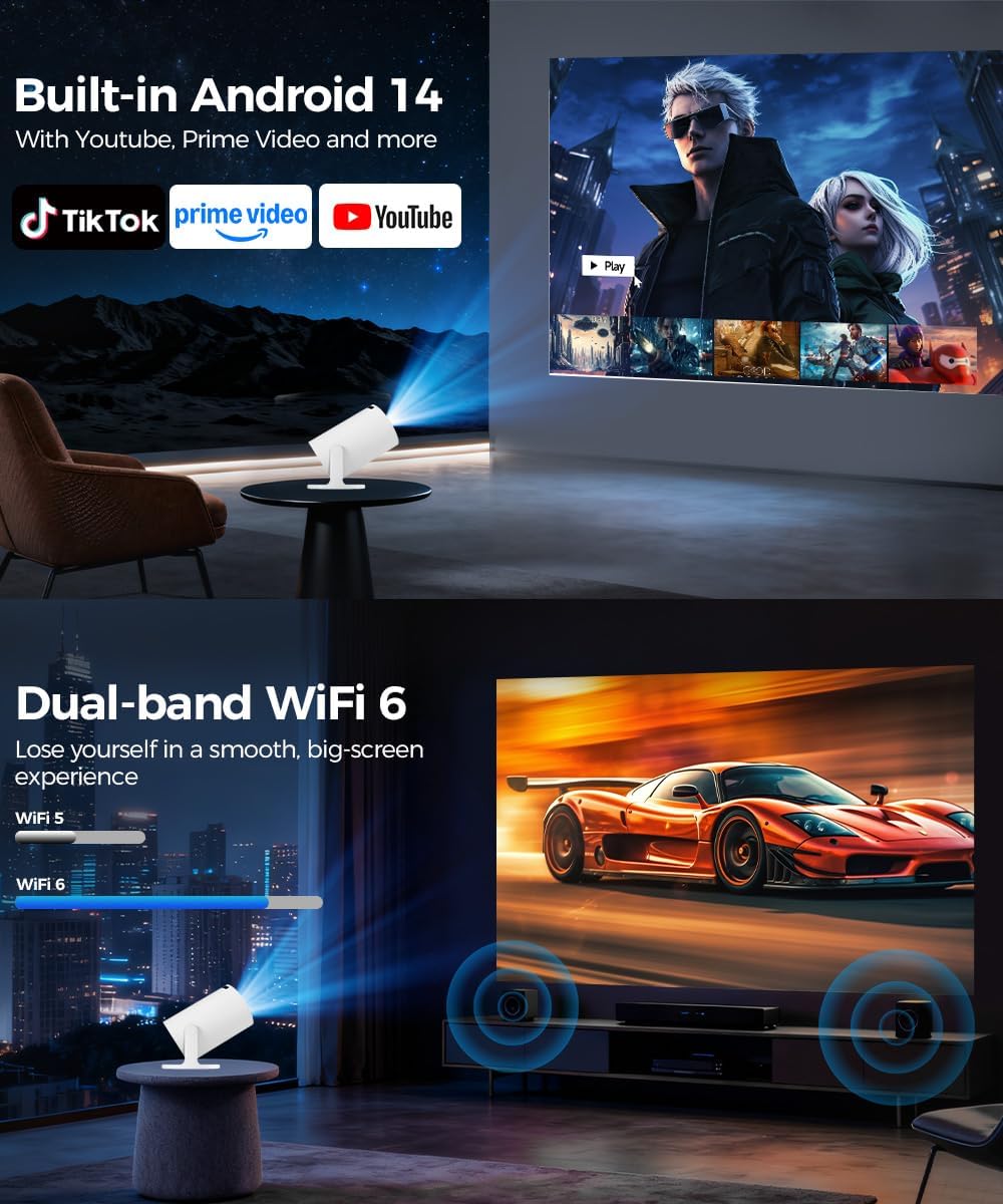 Magcubic Mini Beamer Projektor 4K Unterstützt Android 14, WiFi 6 BT 5.4 | Smart Projector Heimkino Klein Full HD 1080P Unterstützt 200 ANSI Auto Horizontal Trapezoid Correction 5W Lautsprecher – Bild 4