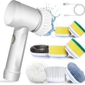 Elektrische Reinigungsbürste, kabelloser Handheld mit 5 austauschbaren Bürstenköpfen, Reinigungsbürste Spin Scrubber für Badezimmer, Badewanne, Küche, Fliesen, Fenster, Wanne, Geschirr, Waschbecken…